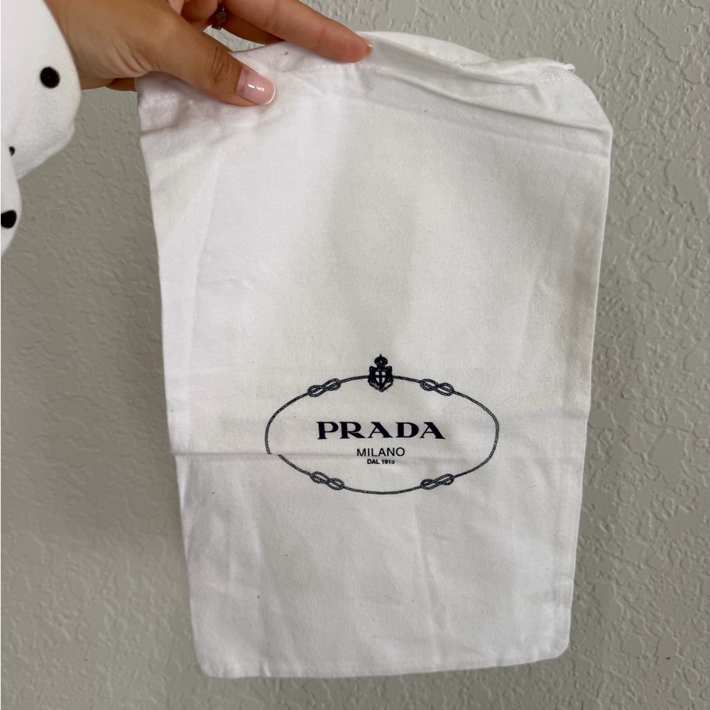 Prada White and Black Logo Drawstring Dust Bag